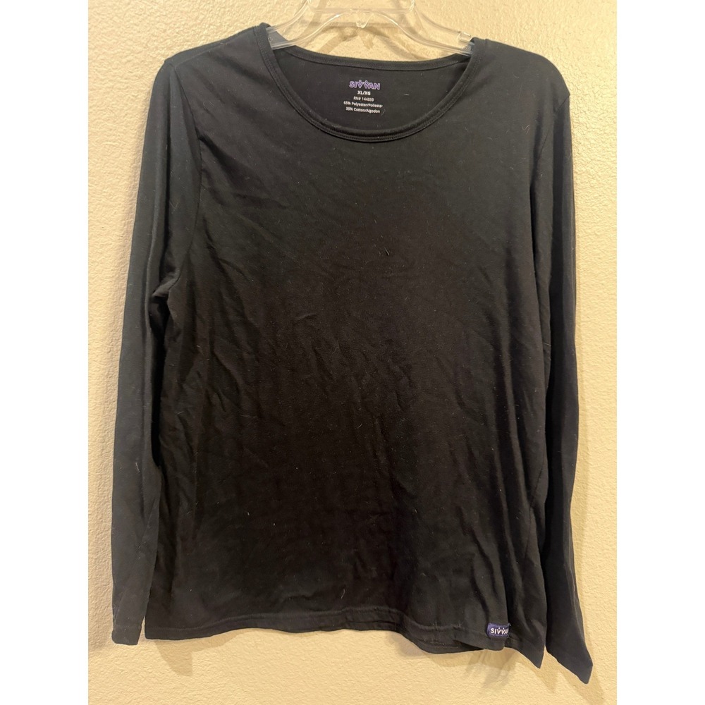 Sivvan Long Sleeve Undershirt Womens XL Black Good Crew Neck Scrub Layering Top